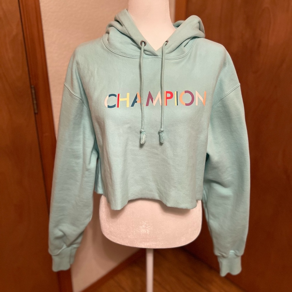 Champion Reverse Weave Crop Hoodie Women’s Large Teal